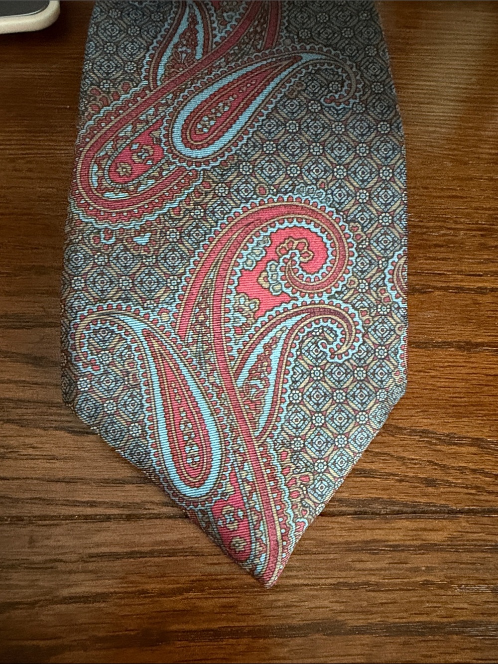 Tattersall Classic vintage Paisley Silk Tie in Red and Blue